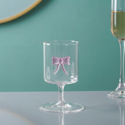 Crystal Pink Bow Borosilicate Wine Glass 250ml