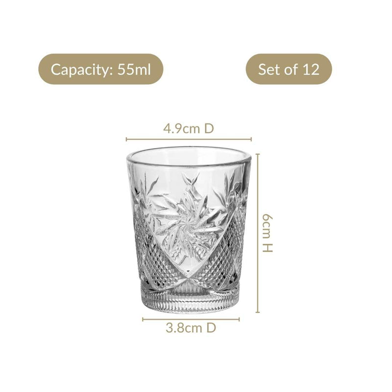Crystal Flower Shot Glass Set Of 12 55ml