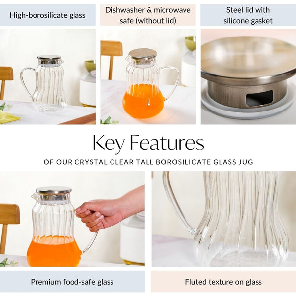 Tall Borosilicate Glass Jug 1950ml