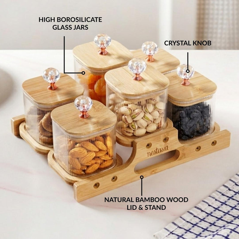 Crystal Knob Fluted Jars With Stand Set Of 7 380ml