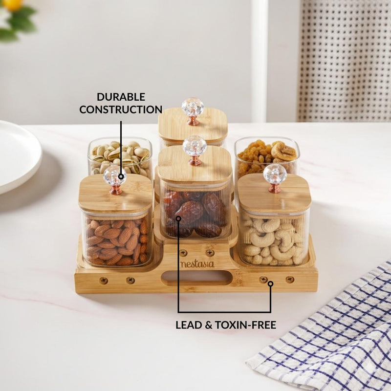 Crystal Knob Fluted Jars With Stand Set Of 7 380ml