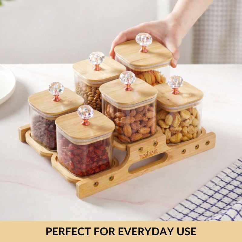 Crystal Knob Fluted Jars With Stand Set Of 7 380ml