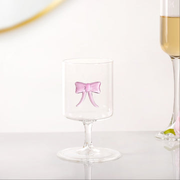Crystal Pink Bow Borosilicate Wine Glass 250ml