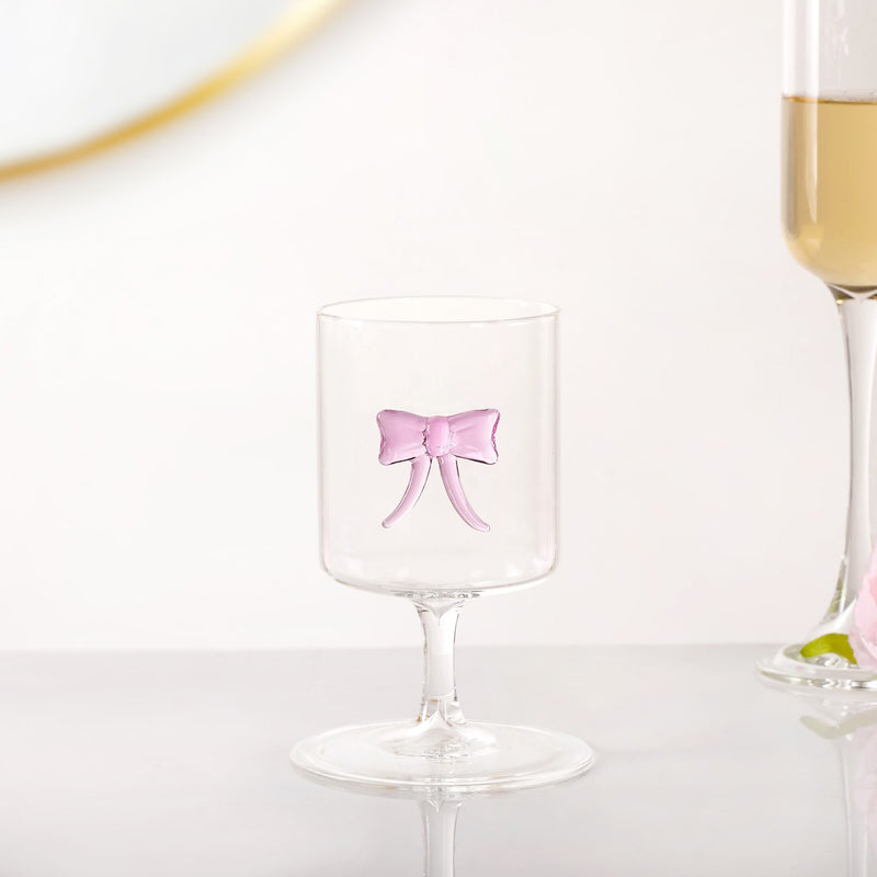 Crystal Pink Bow Borosilicate Wine Glass 250ml