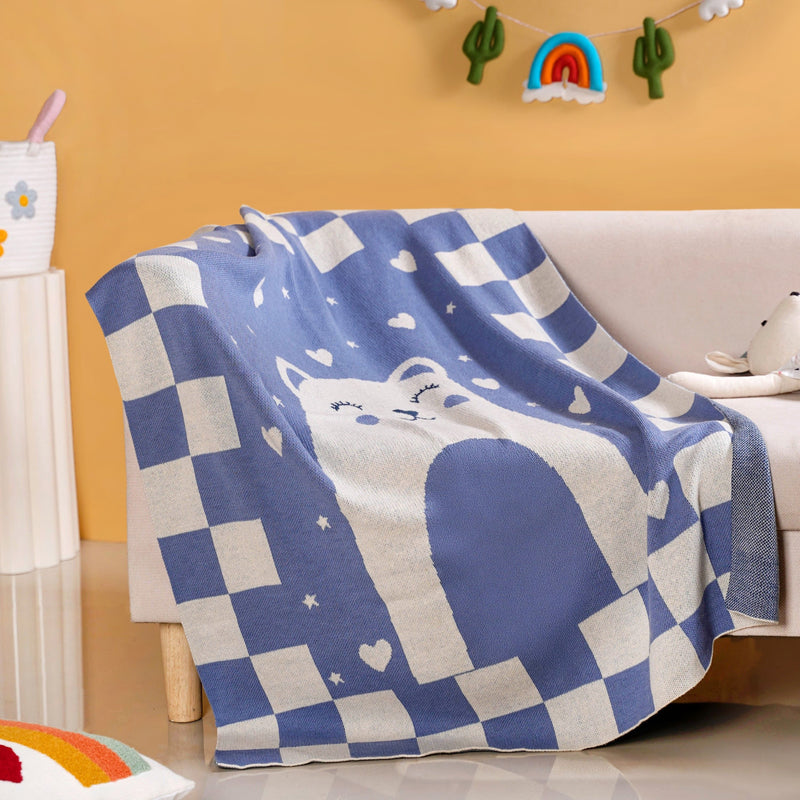 Cuddle Bear Knitted Cotton Throw Blanket For Toddlers 105x78cm