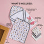 Cuddle Bunny Baby Hamper With Swaddle Towel Napkin Rattle Set Of 6