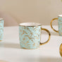 Matte Mint Gold Floral Coffee Cup Set of 6 350ml- Tea cups, tea cup set, ceramic tea cups, tea cup set of 6