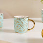 Matte Mint Gold Floral Coffee Cup Set of 6 350ml- Tea cups, tea cup set, ceramic tea cups, tea cup set of 6