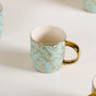 Matte Mint Gold Floral Coffee Cup Set of 6 350ml- Tea cups, tea cup set, ceramic tea cups, tea cup set of 6