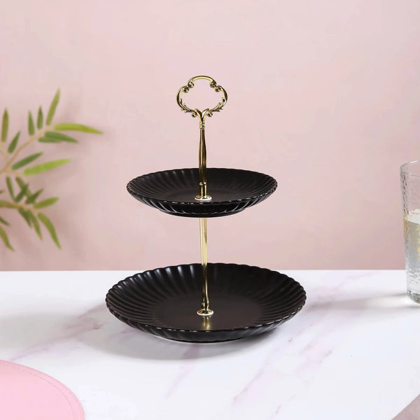 Black and Gold 2-Tier Ceramic Cupcake Stand