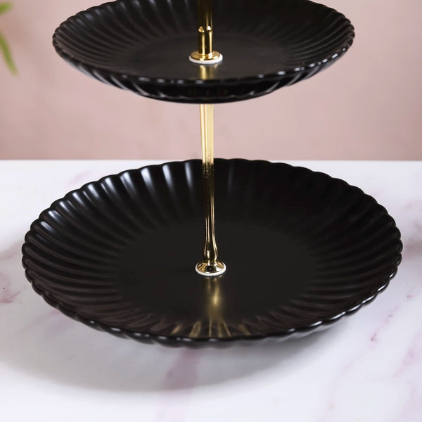 Black and Gold 2-Tier Ceramic Cupcake Stand