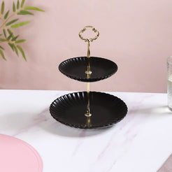 Black and Gold 2-Tier Ceramic Cupcake Stand