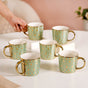 Emirati Gold Tea Cup Set of 6 Green 280ml- Tea cups, tea cup set, tea cup set of 6, ceramic tea cups