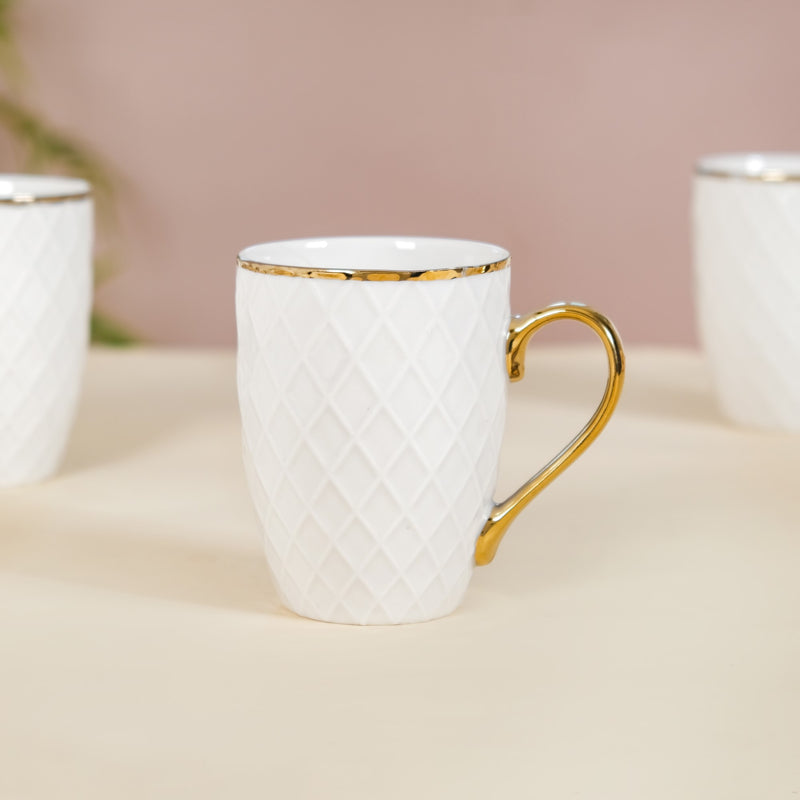 Diamond Embossed Mug Set of 6 330ml - Coffee mugs, coffee mug set, ceramic coffee mugs, tea cup set, tea cups, tea cup set of 6