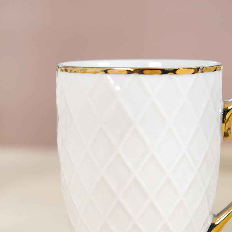 Diamond Embossed Mug Set of 6 330ml - Coffee mugs, coffee mug set, ceramic coffee mugs, tea cup set, tea cups, tea cup set of 6