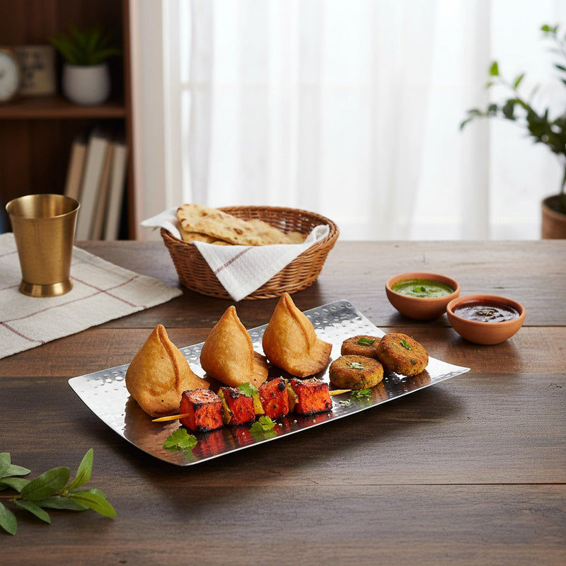 Curved Stainless Steel Hammered Food Platter 25x15cm