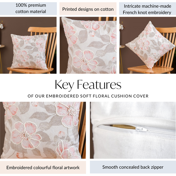 Soft Floralcore Embroidered Cushion Cover 40x40 cm