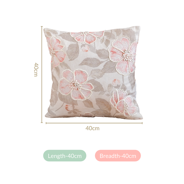 Soft Floralcore Embroidered Cushion Cover 40x40 cm