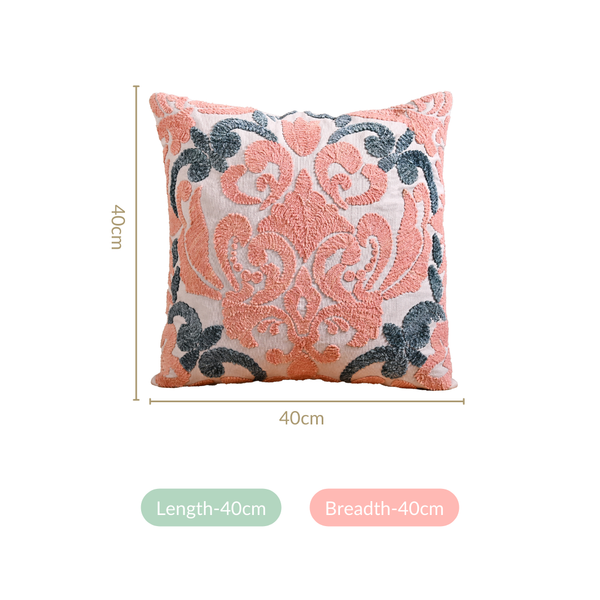 Embroidered Peach Teal Cushion Cover 40x40 cm