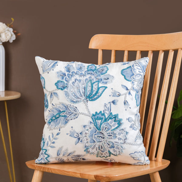 Icy Flora Cushion Cover With Bead Embellishments 40x40 cm