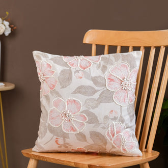 Embroidered Soft Floral Cushion Cover 16x16 Inch