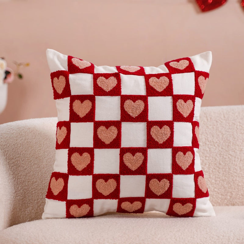 Little Hearts Embroidered Cushion Cover Set Of 2 16x16 Inch