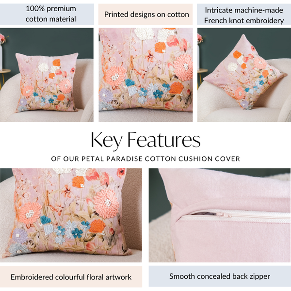 Petal Paradise Cotton Cushion Cover 40x40 cm