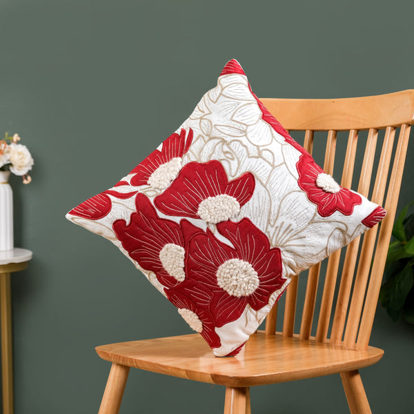 Bold Flower Applique Couch Cushion Cover 16x16 Inch