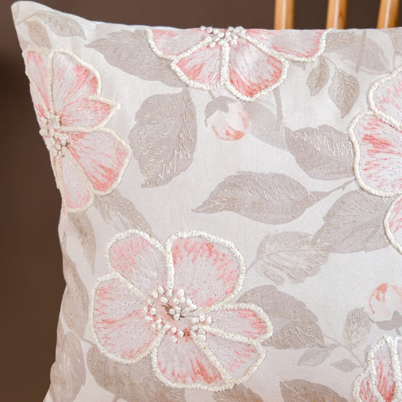 Embroidered Soft Floral Cushion Cover 16x16 Inch