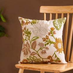 Fall Garden Embroidered Cushion Cover 16x16 Inch