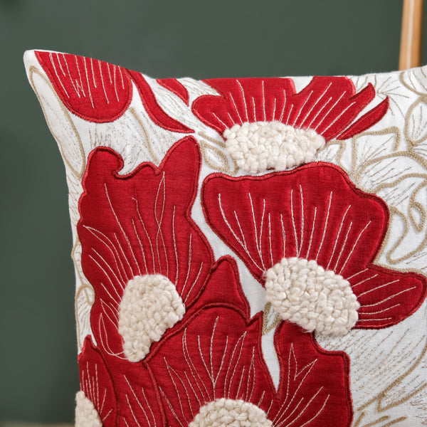 Bold Flower Applique Couch Cushion Cover 16x16 Inch