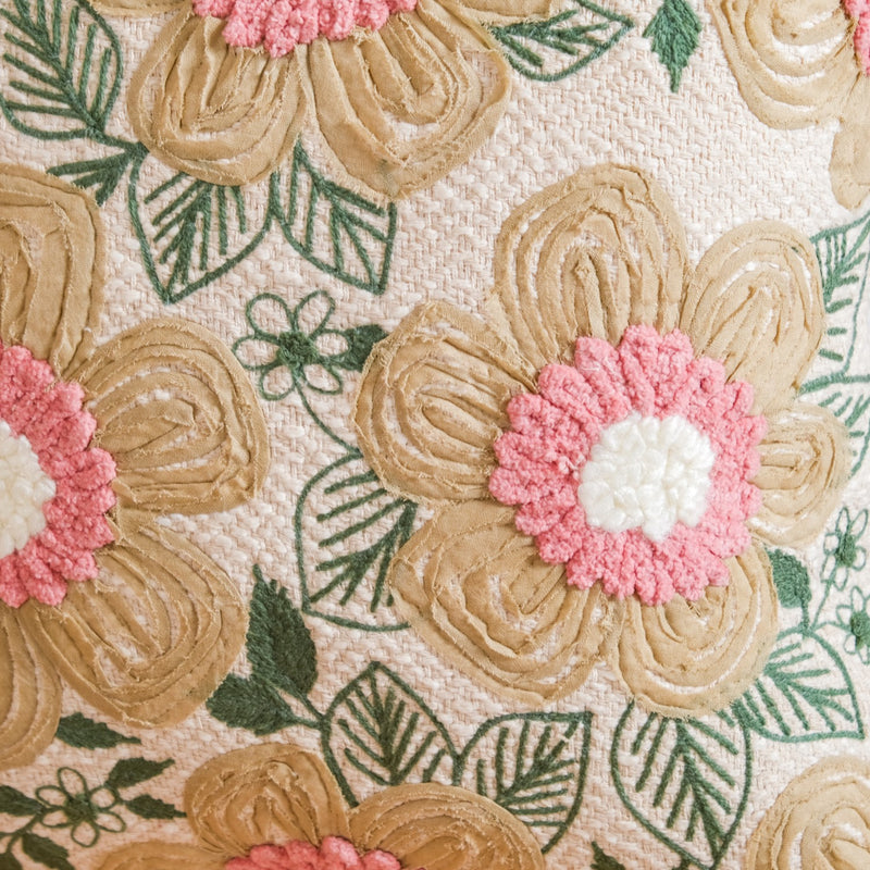 Cushion Case With Flower Embroidery 16x16 Inch