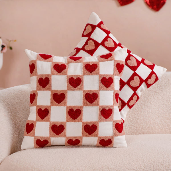 Little Hearts Embroidered Cushion Cover Set Of 2 16x16 Inch