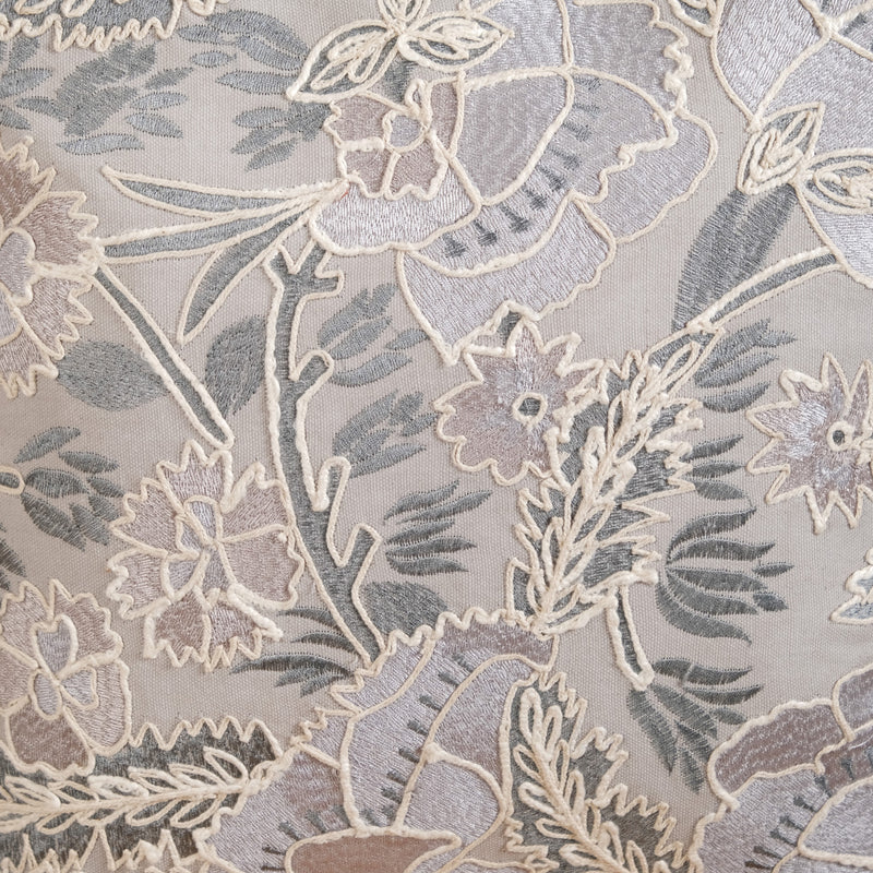 Cool Toned Embroidered Floral Cushion Cover 16x16 Inch