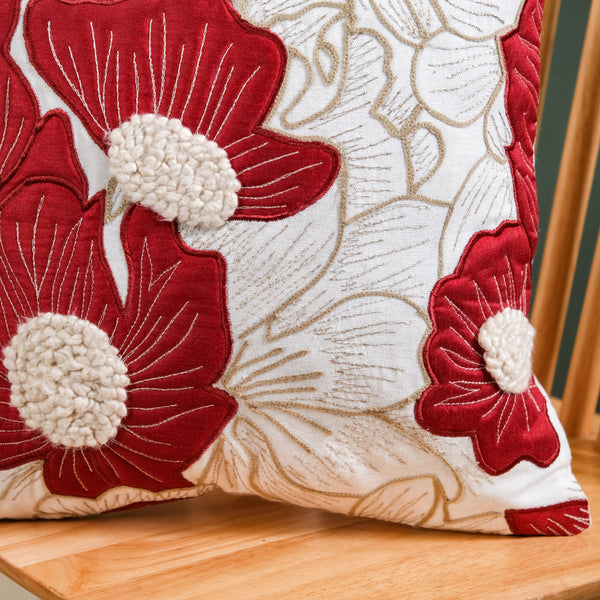 Bold Flower Applique Couch Cushion Cover 16x16 Inch