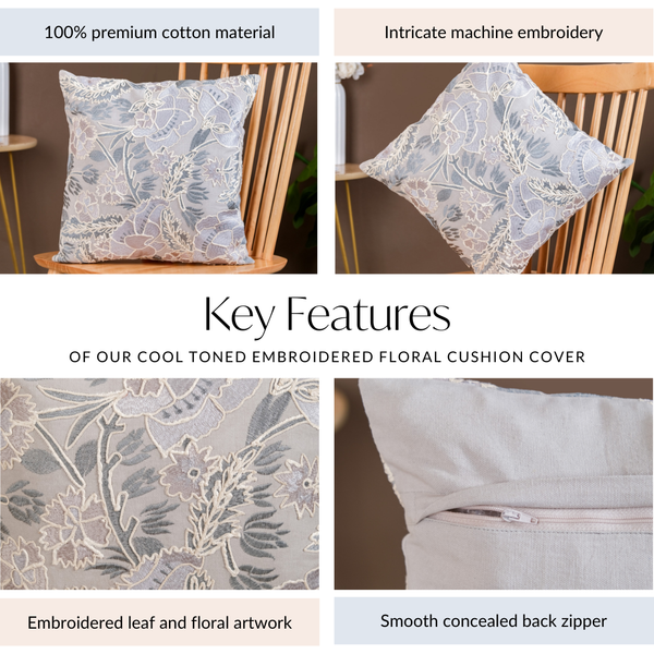 Cool Breeze Embroidered Floral Cushion Cover 40x40 cm