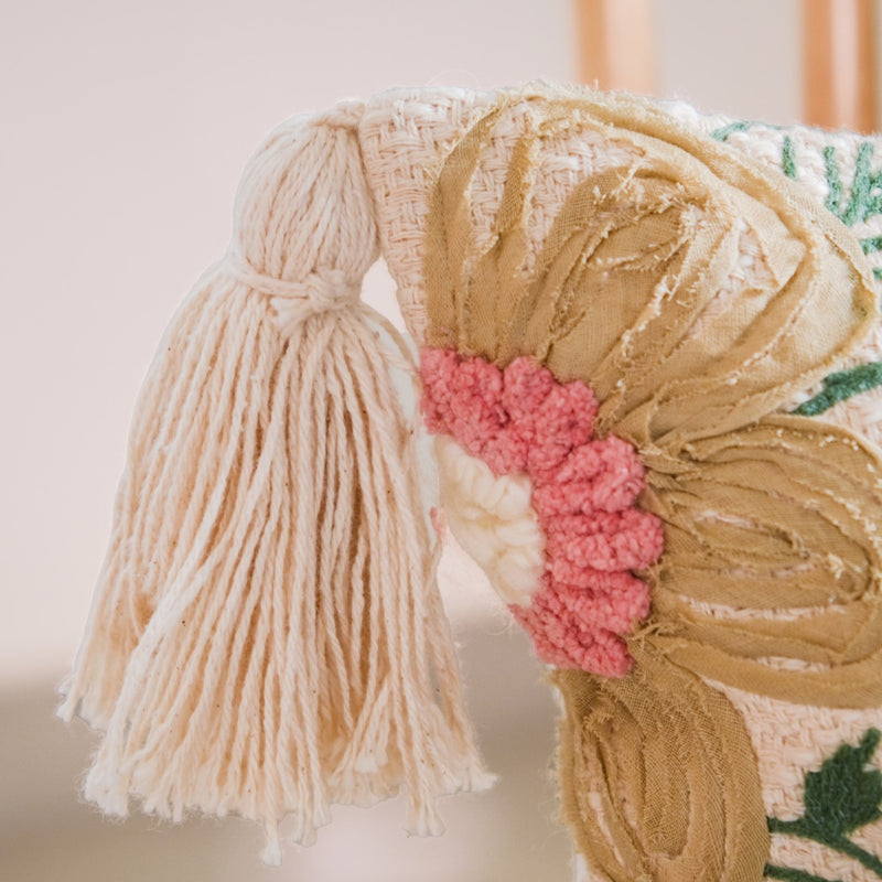 Cushion Case With Flower Embroidery 16x16 Inch