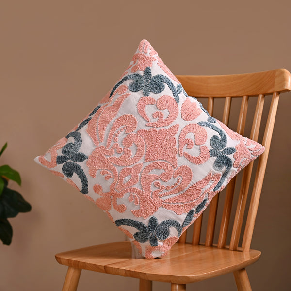 Embroidered Peach Teal Cushion Cover 40x40 cm