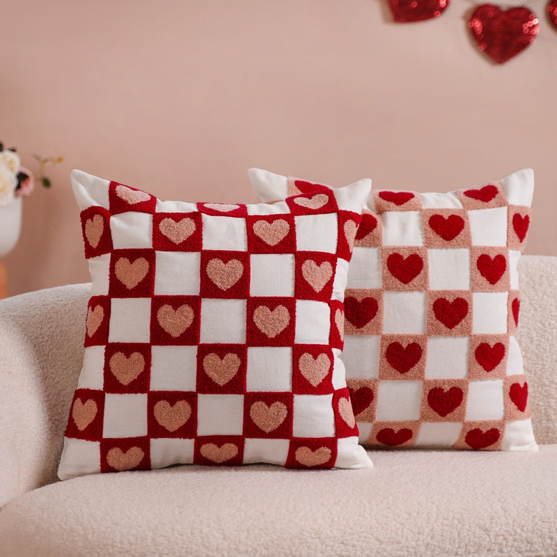 Little Hearts Embroidered Cushion Cover Set Of 2 16x16 Inch