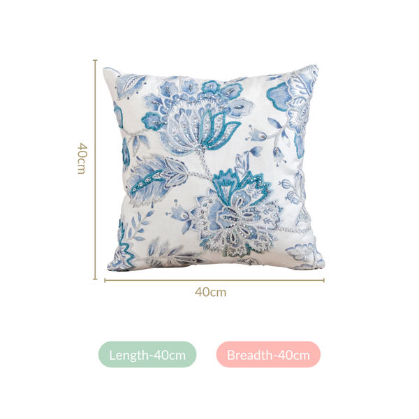 Icy Flora Cushion Cover With Bead Embellishments 40x40 cm