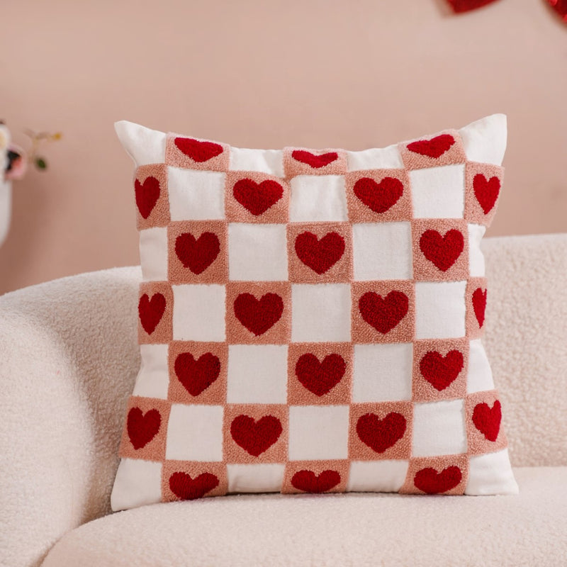 Little Hearts Embroidered Cushion Cover Set Of 2 16x16 Inch