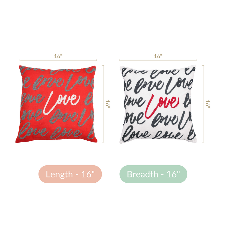Embroidered Love Cotton Cushion Cover Set Of 2 16x16 Inch