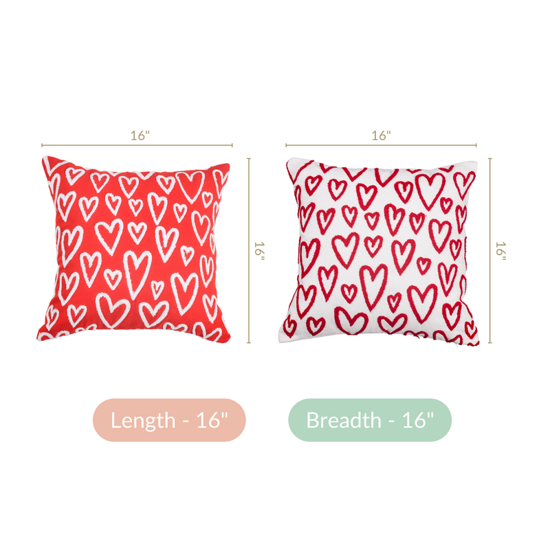 Adorable Hearts Cushion Case Set Of 2 16x16 Inch
