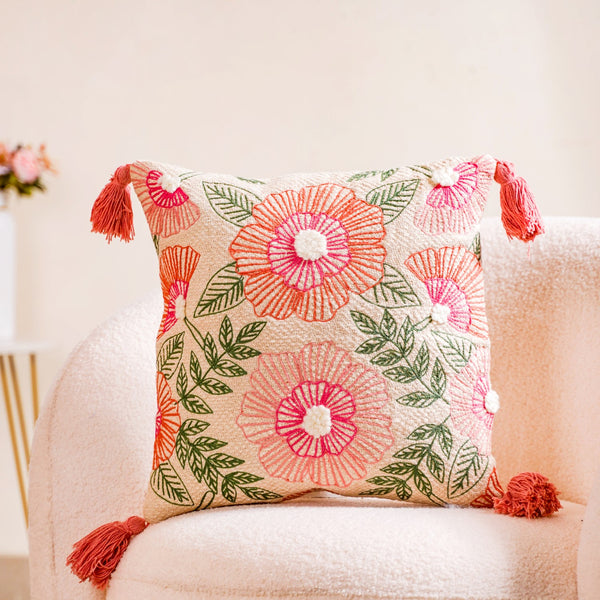 Floral Symphony Couch Cushion Cover 16x16 Inch