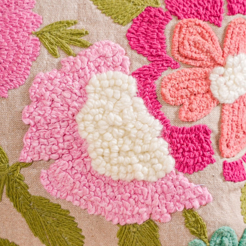 Spring Saga Embroidered Cushion Cover 20x14 Inch