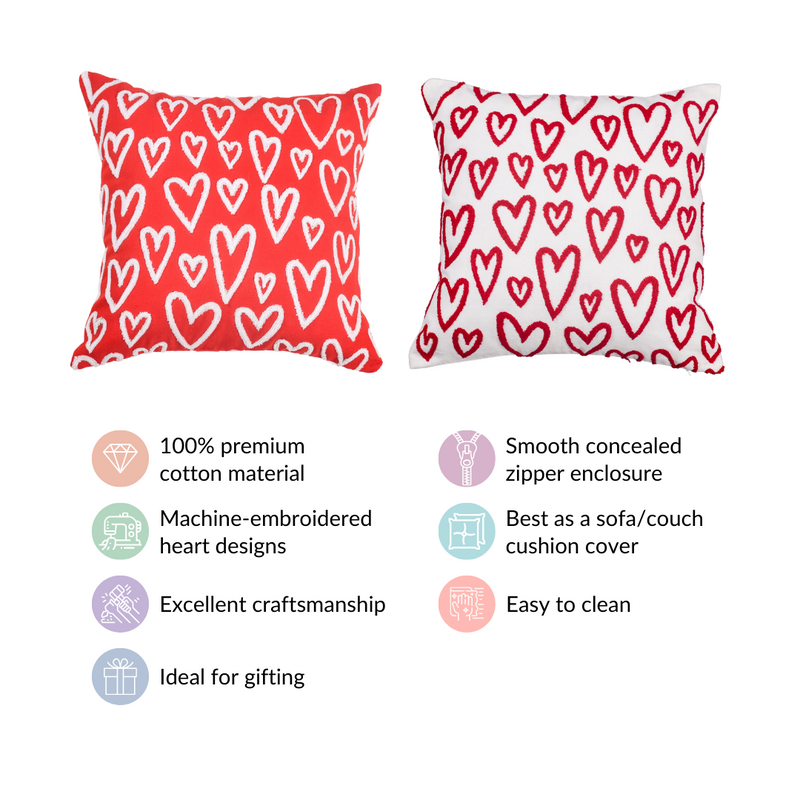 Adorable Hearts Cushion Case Set Of 2 16x16 Inch