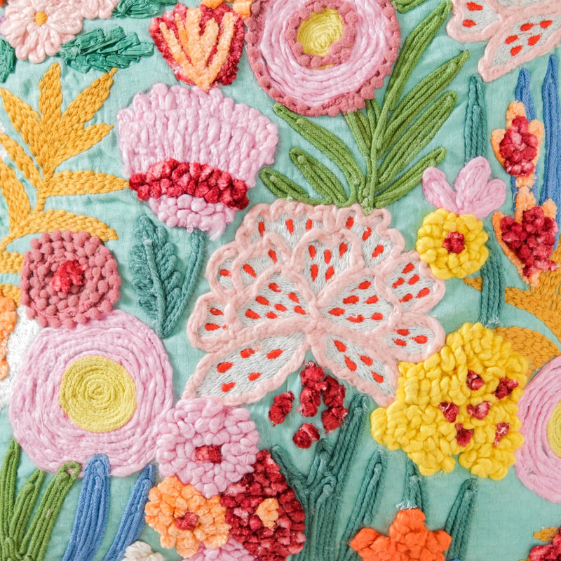 Floral Forest Embroidered Cushion Cover Multicolour 16x16 Inch