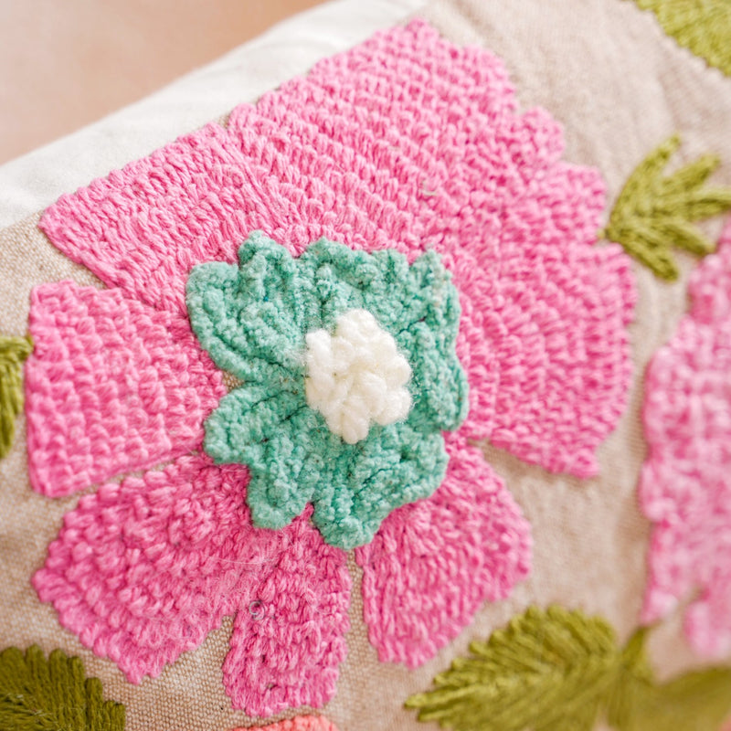 Spring Saga Embroidered Cushion Cover 20x14 Inch