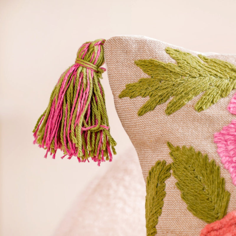 Spring Saga Embroidered Cushion Cover 20x14 Inch