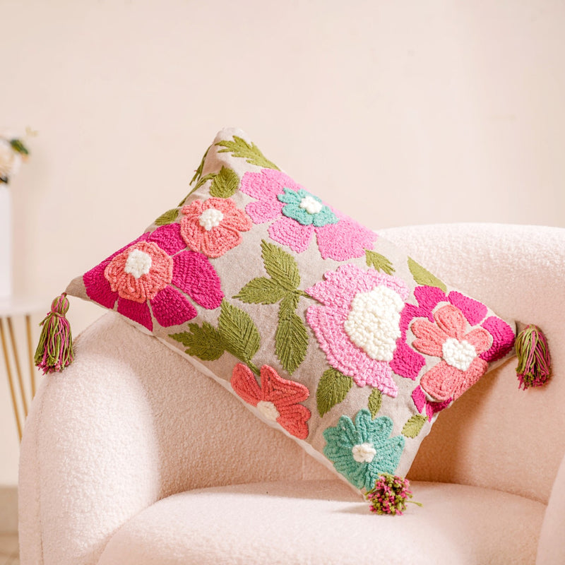 Spring Saga Embroidered Cushion Cover 20x14 Inch